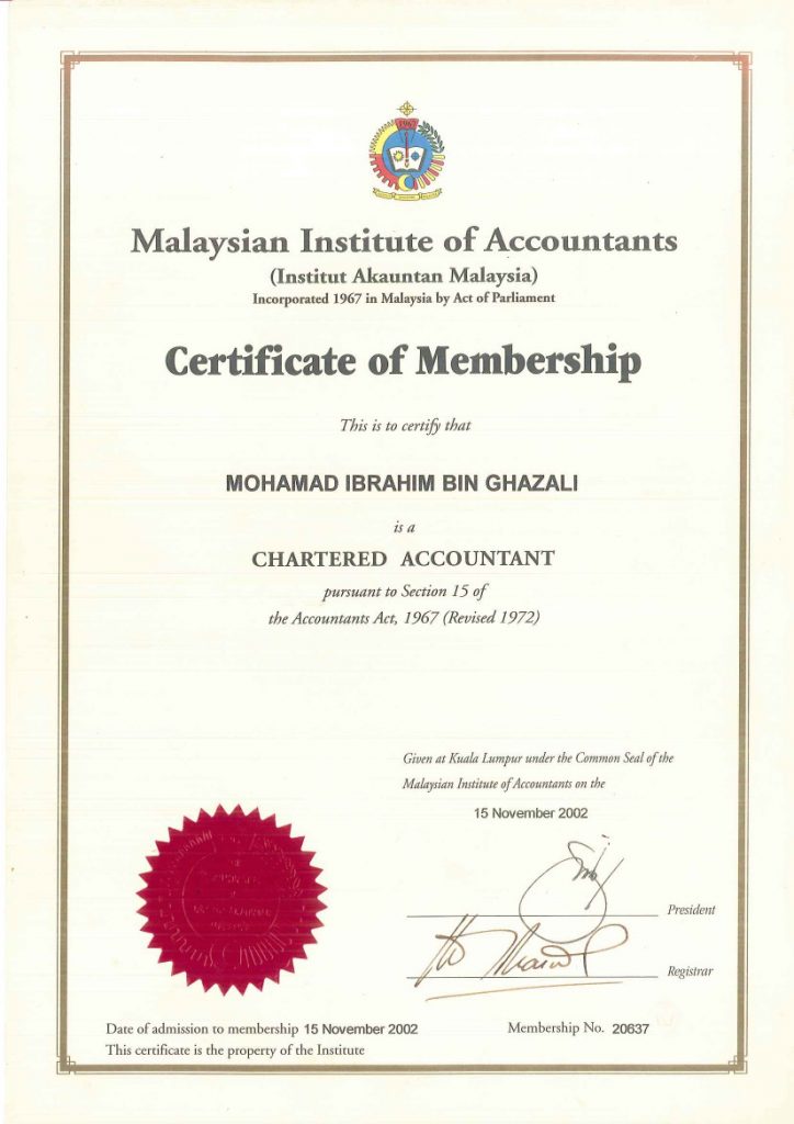 MIG - Certificate of Membership MIA